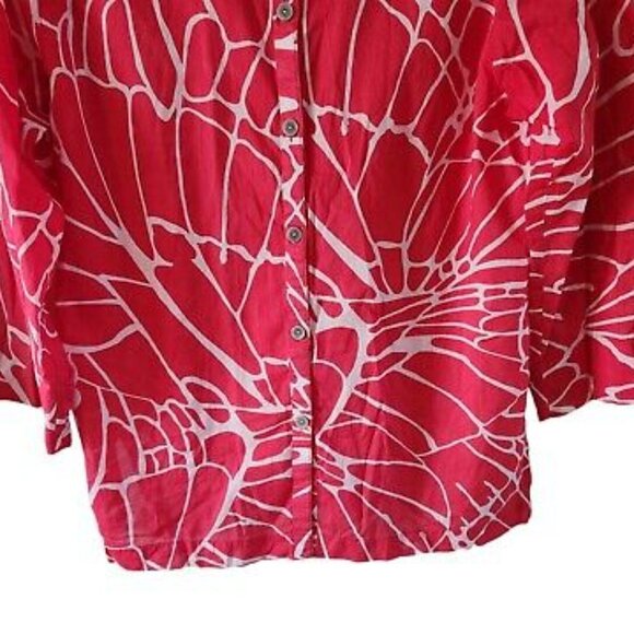 Natori Pink White Button Front Cotton Blouse 3/4 Sleeves Women Size Small - Picture 3 of 6